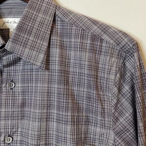 John W Nordstrom Cotton Dress Shirt Plaid Purple Long Sleeves Exec Plum Medium